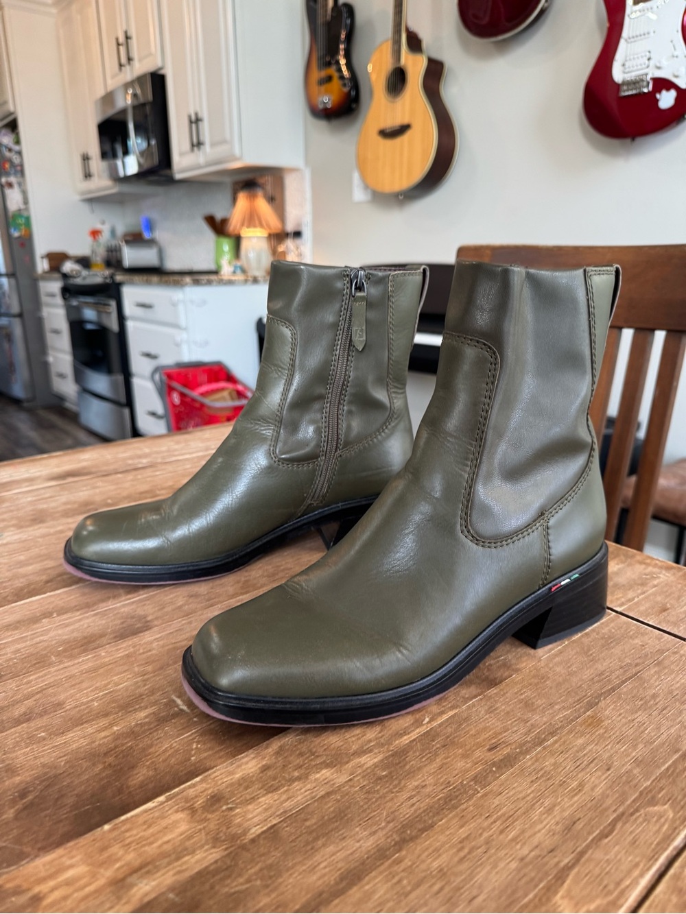 Franco Sarto Olive Green Leather Ankle Boots